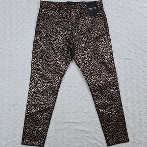Banana Republic midrise skinny metallic leopard jean black copper Womens Size 32